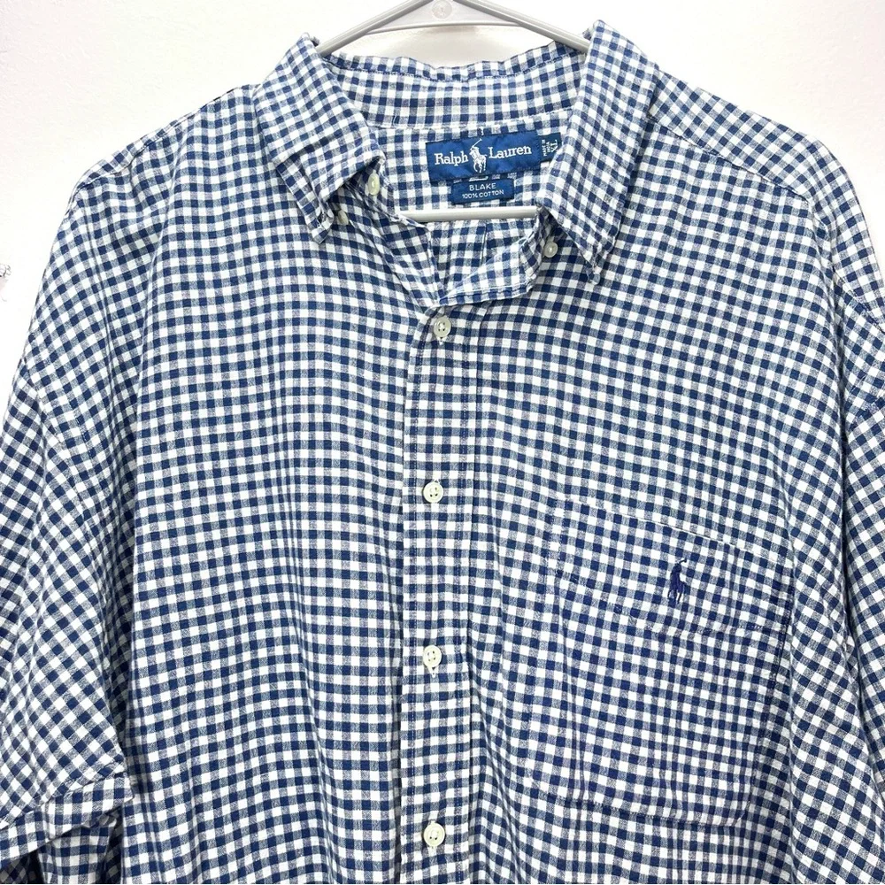 Polo Ralph Lauren Blue Gingham Cotton Button Down Blake Shirt XL‎
